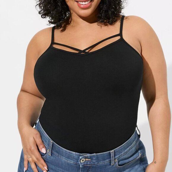 TORRID 2 Plus Size Foxy Strappy Cami Solid Black Sleeveless Cotton Tank Top 2X - Picture 1 of 15